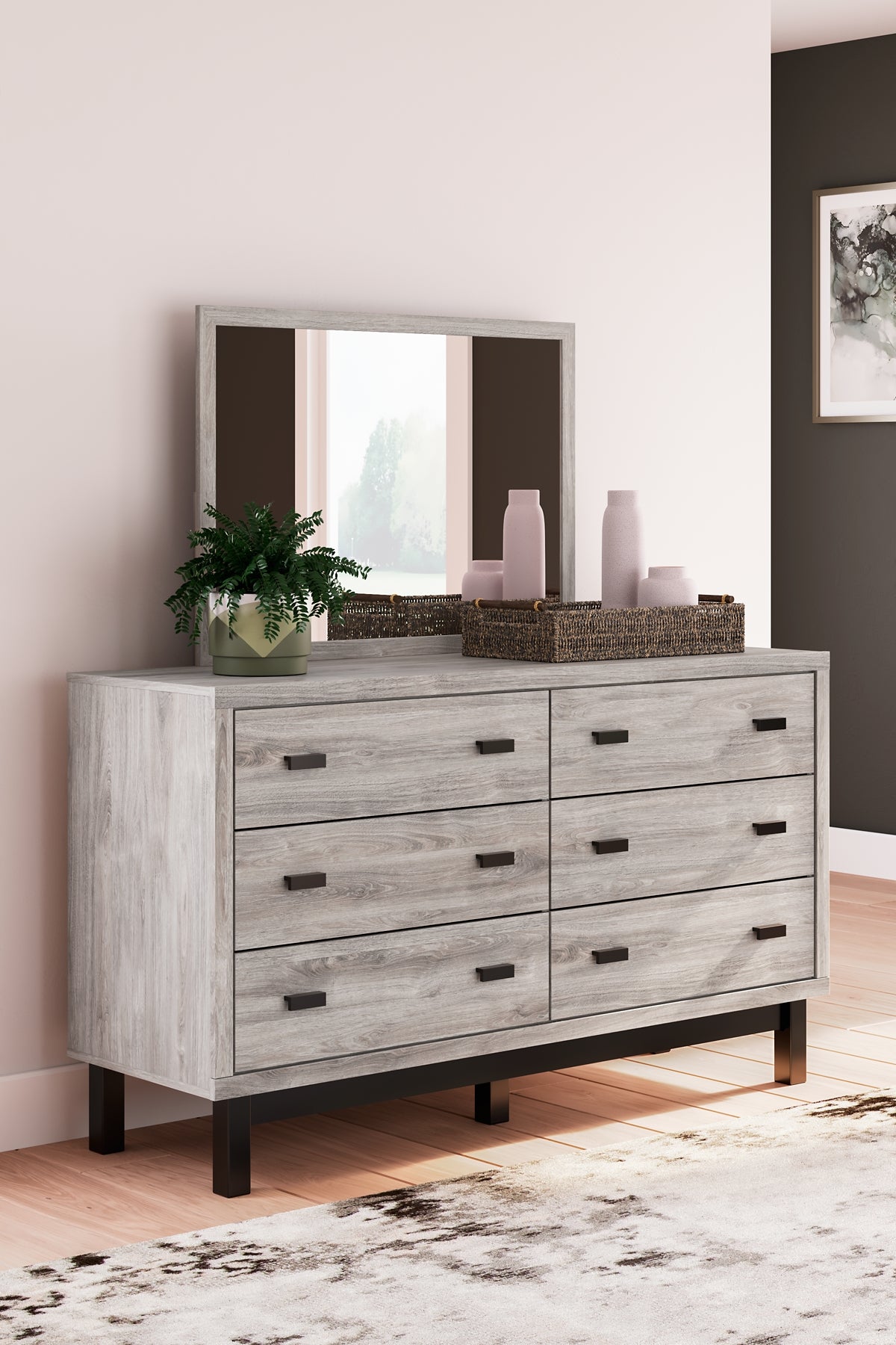 Vessalli Panel Bed With Mirrored Dresser And Chest