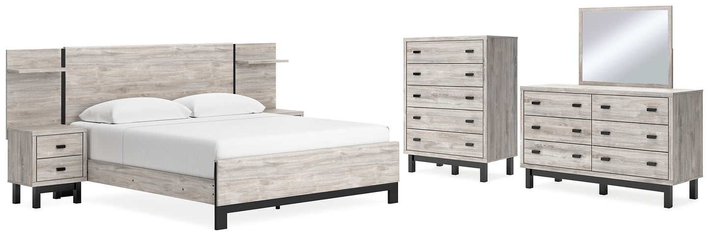 Vessalli Panel Bed With Mirrored Dresser And Chest