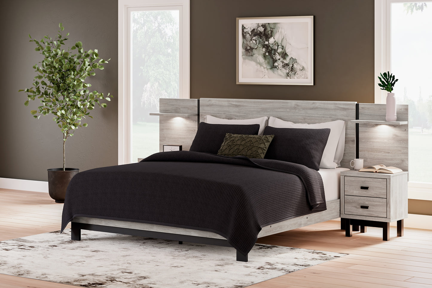 Vessalli Panel Bed With Mirrored Dresser And Chest
