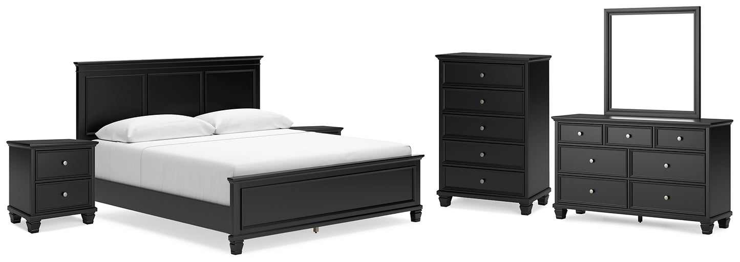 Lanolee Panel Bed With Mirrored Dresser, Chest And 2 Nightstands