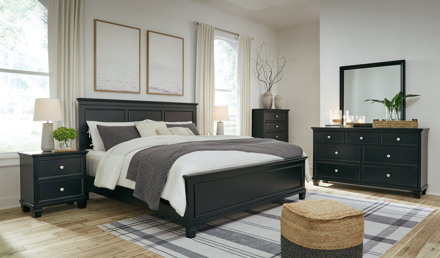 Lanolee Panel Bed With Mirrored Dresser, Chest And 2 Nightstands