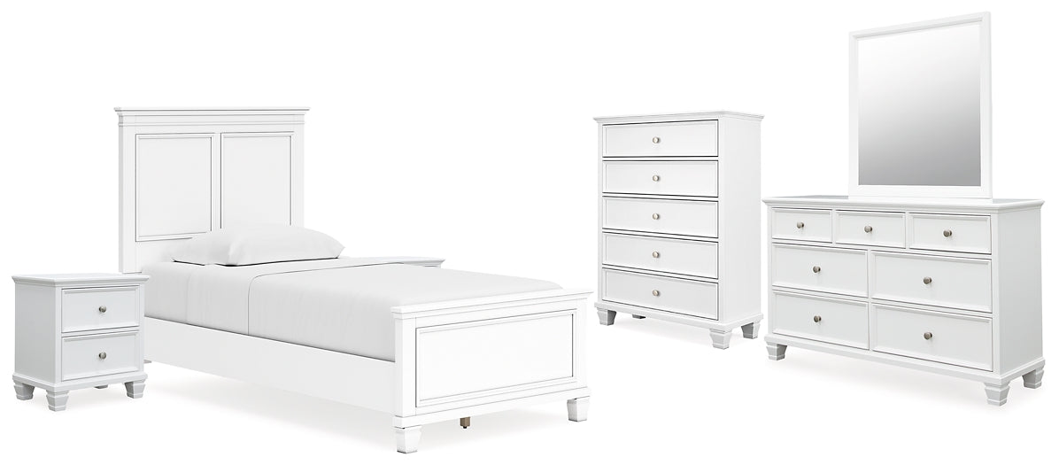 Fortman Panel Bed With Mirrored Dresser, Chest And 2 Nightstands