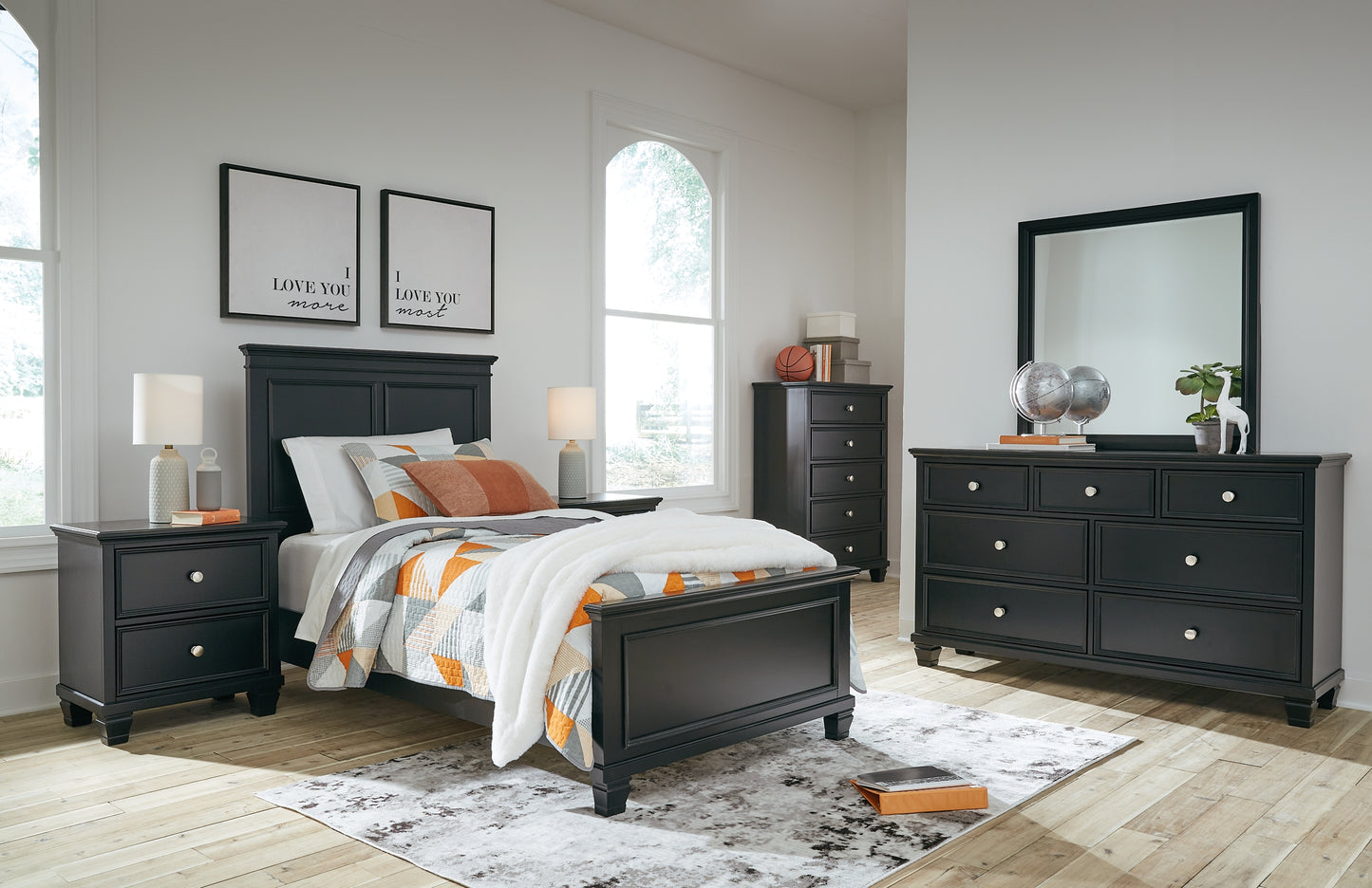 Lanolee Panel Bed With Mirrored Dresser, Chest And Nightstand