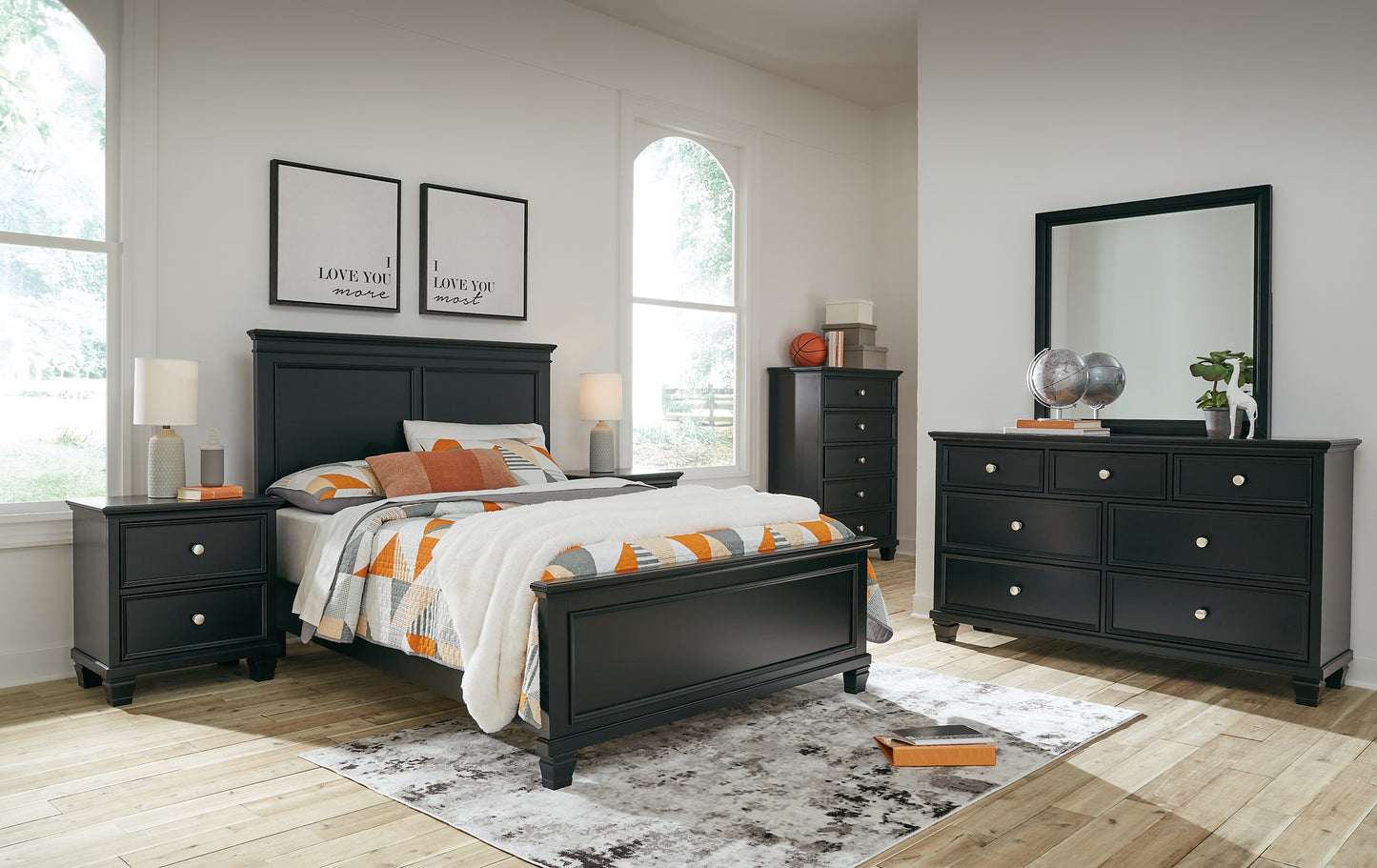 Lanolee Panel Bed With Mirrored Dresser, Chest And Nightstand