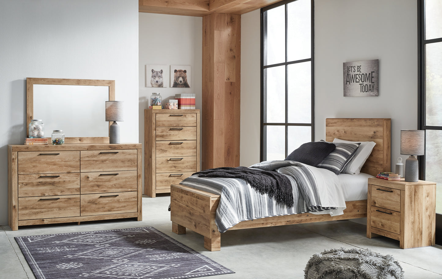 Hyanna Panel Bed With Mirrored Dresser, Chest And Nightstand