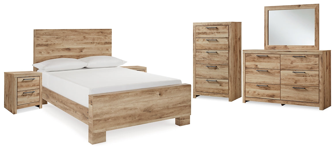 Hyanna Panel Bed With Mirrored Dresser, Chest And 2 Nightstands