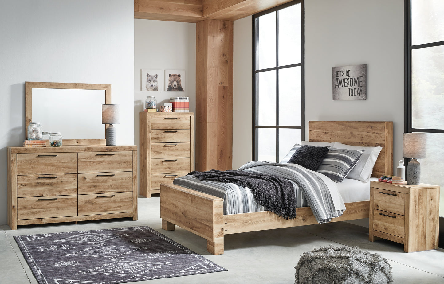 Hyanna Panel Bed With Mirrored Dresser And 2 Nightstands