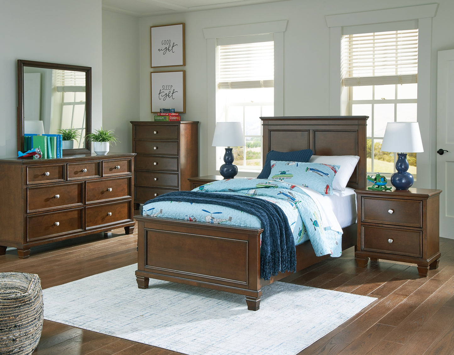 Danabrin Panel Bed With Mirrored Dresser And Nightstand