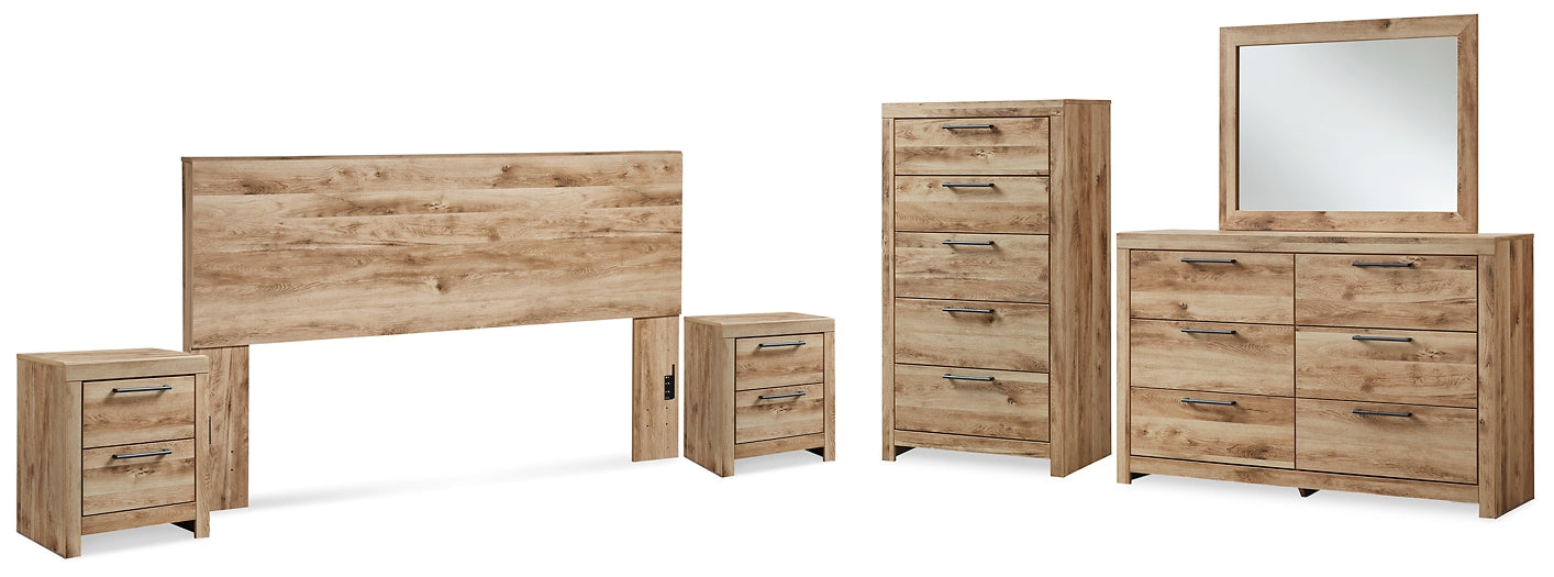 Hyanna Panel Headboard With Mirrored Dresser, Chest And 2 Nightstands