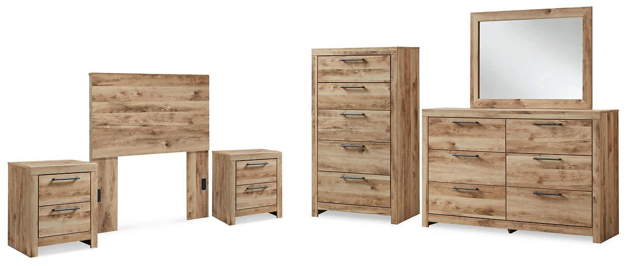 Hyanna Panel Headboard With Mirrored Dresser, Chest And 2 Nightstands