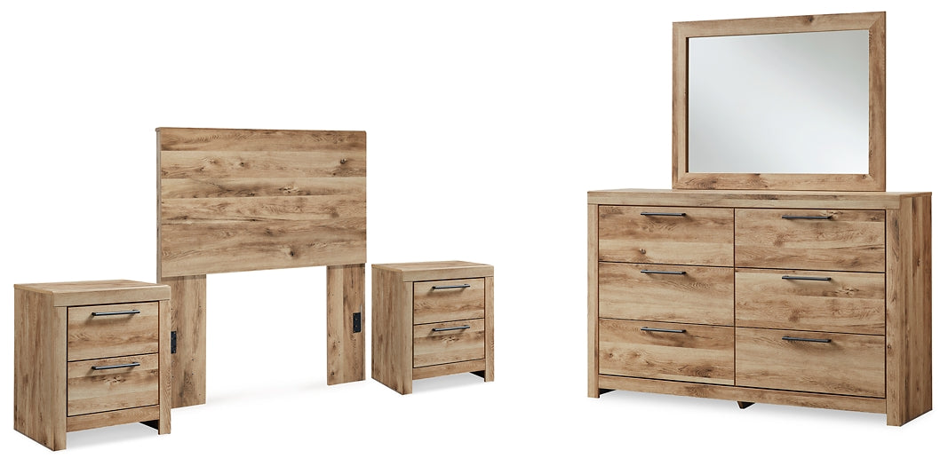 Hyanna Panel Headboard With Mirrored Dresser And 2 Nightstands