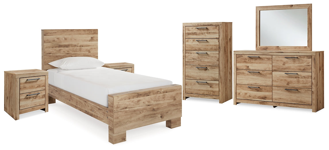 Hyanna Panel Bed With Mirrored Dresser, Chest And 2 Nightstands