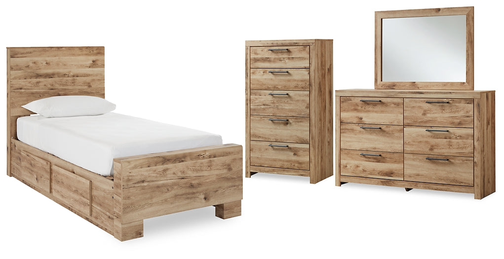 Hyanna Panel Bed With Storage With Mirrored Dresser And Chest