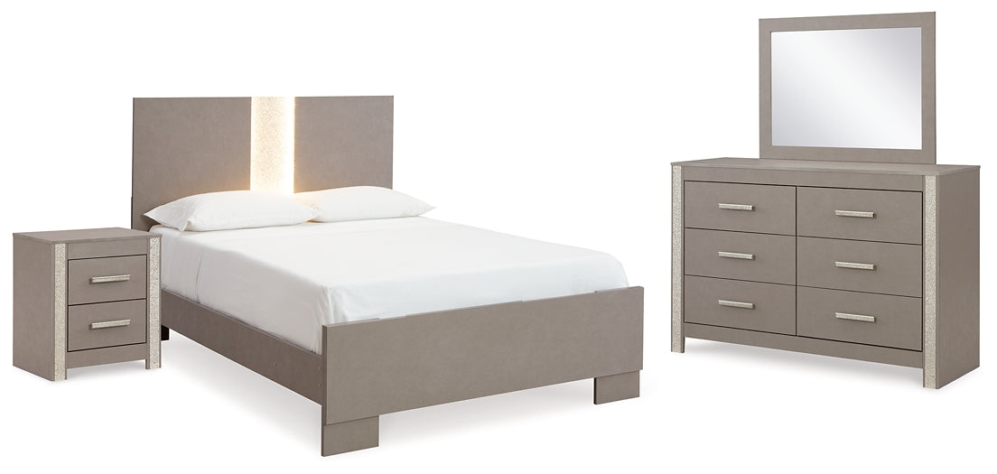 Surancha Panel Bed With Mirrored Dresser And Nightstand