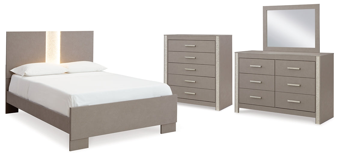 Surancha Panel Bed With Mirrored Dresser And Chest
