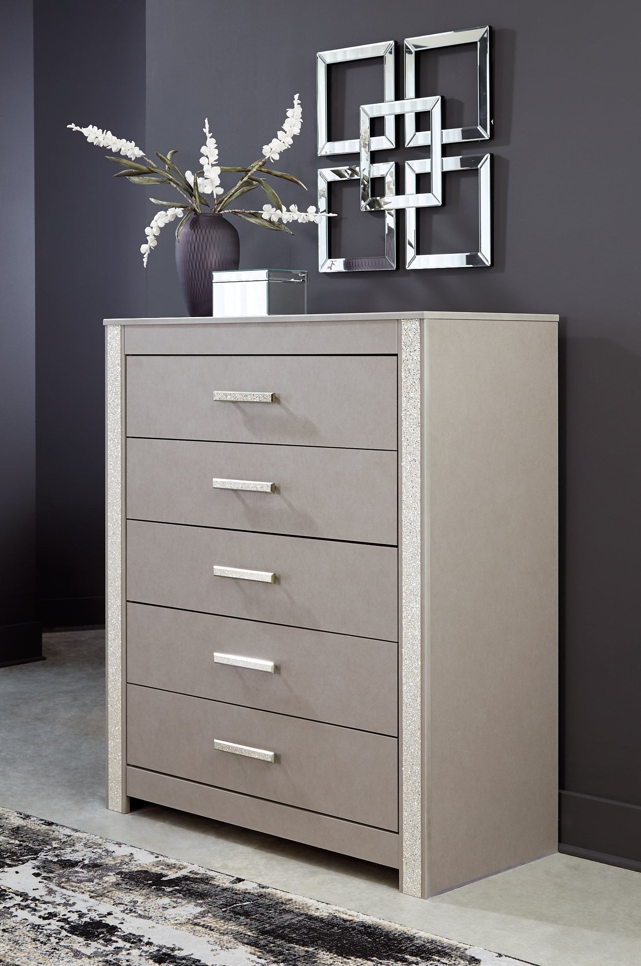 Surancha Panel Bed With Mirrored Dresser And Chest