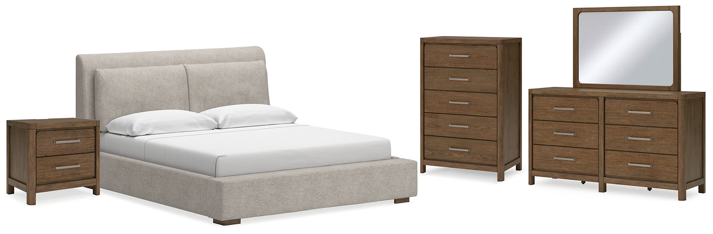 Cabalynn Upholstered Bed With Mirrored Dresser, Chest And Nightstand