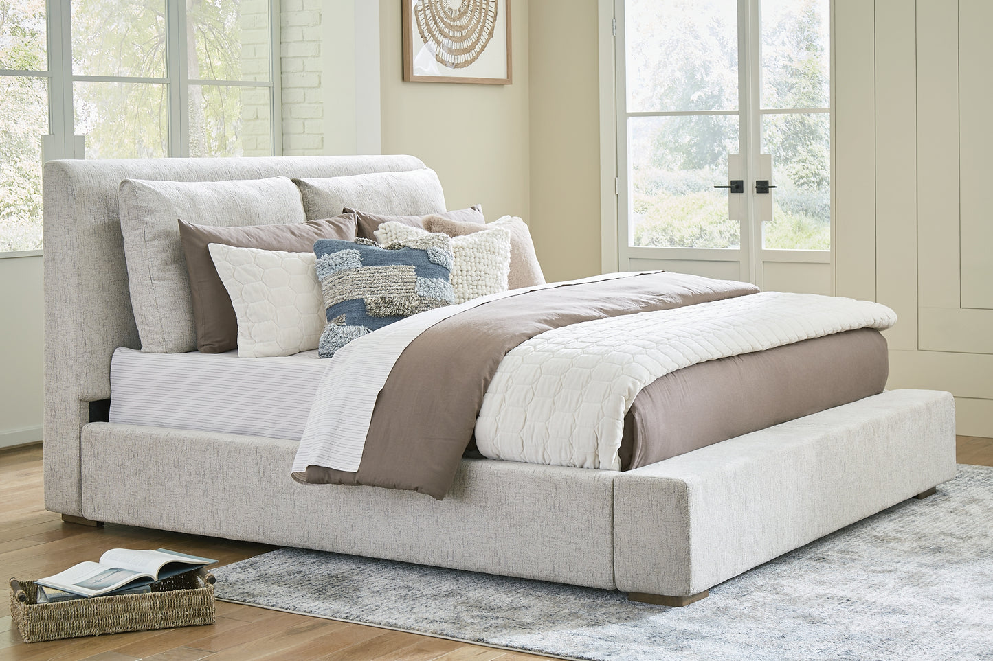 Cabalynn Upholstered Bed With Mirrored Dresser, Chest And Nightstand