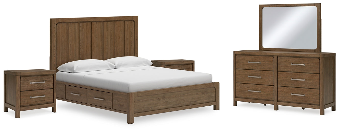 Cabalynn California Panel Bed With Storage With Mirrored Dresser And 2 Nightstands