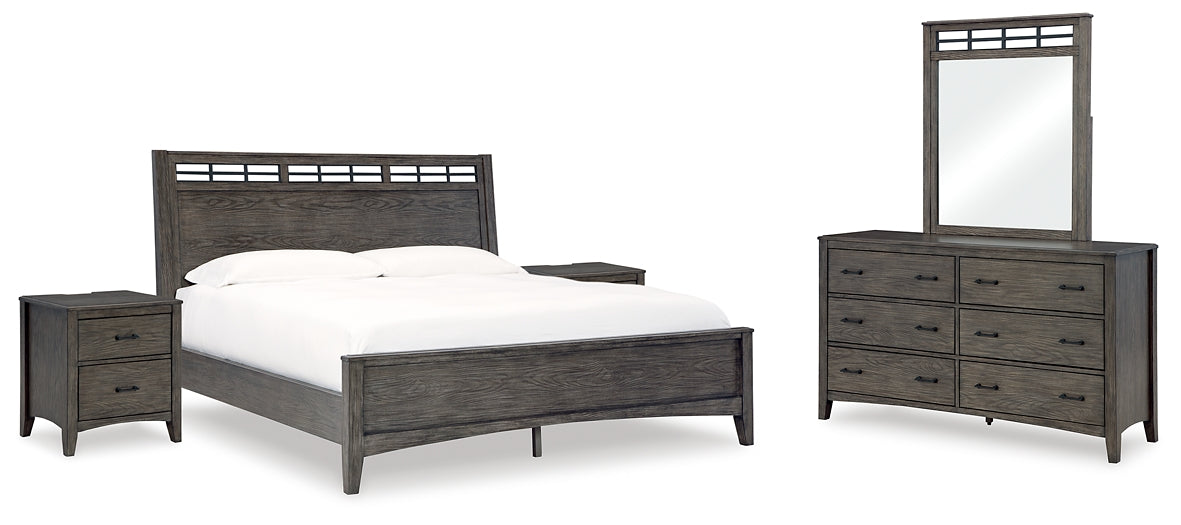Montillan California Panel Bed With Mirrored Dresser And 2 Nightstands