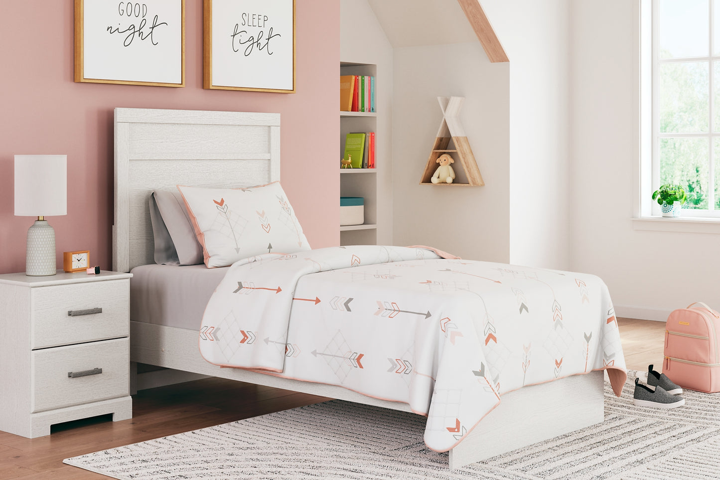 Stelsie Panel Bed With Mirrored Dresser, Chest And Nightstand