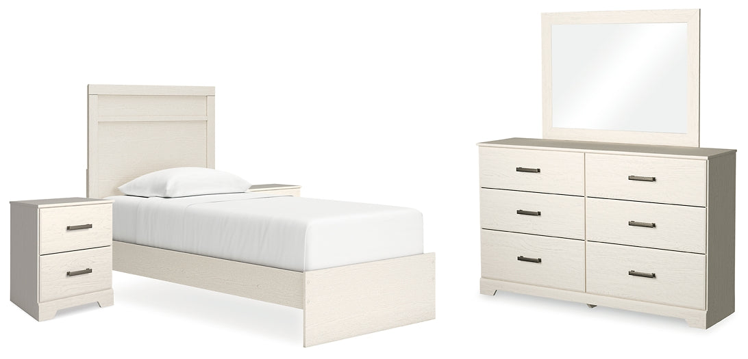 Stelsie Panel Bed With Mirrored Dresser And 2 Nightstands