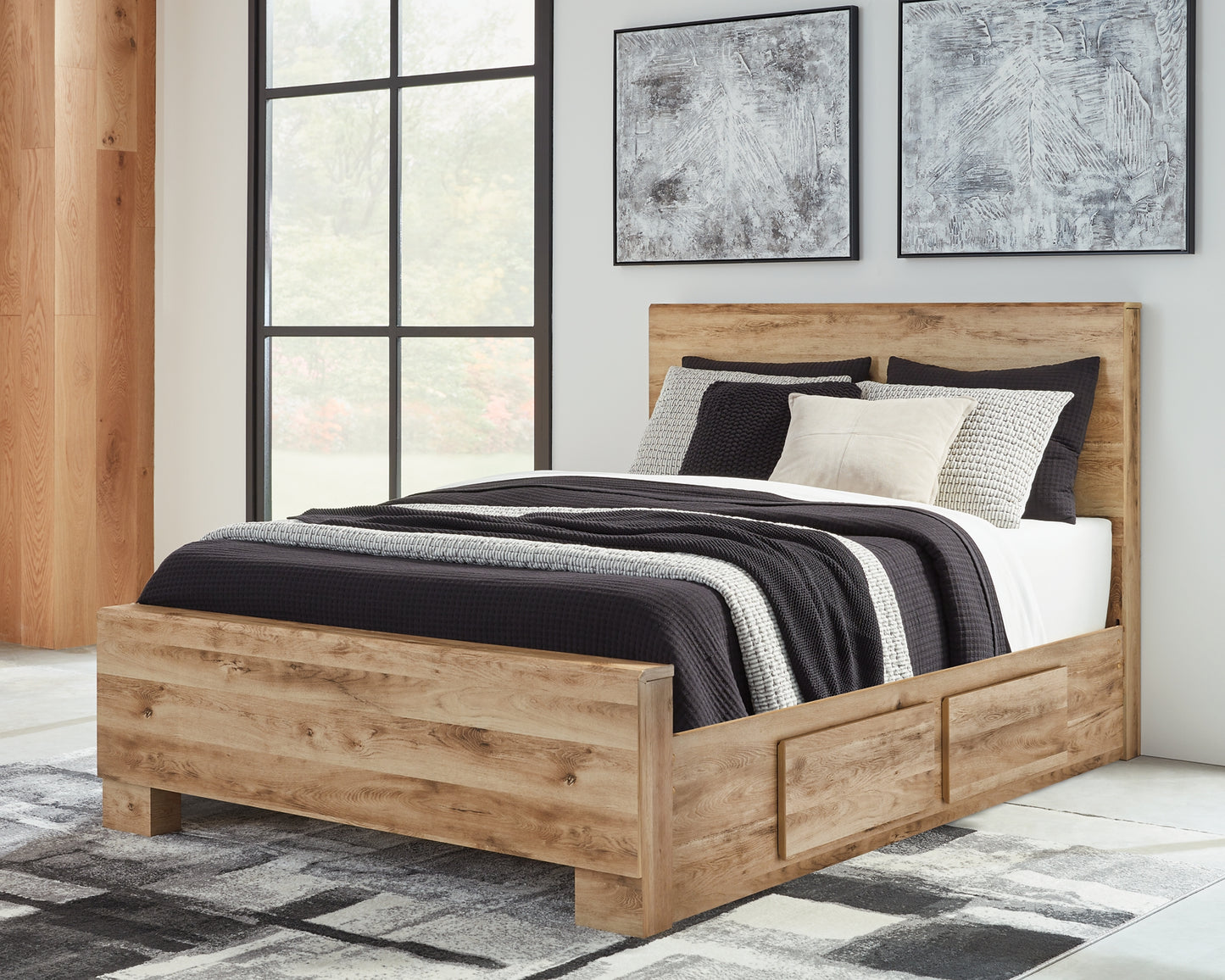 Hyanna Panel Bed With Storage With Mirrored Dresser And 2 Nightstands