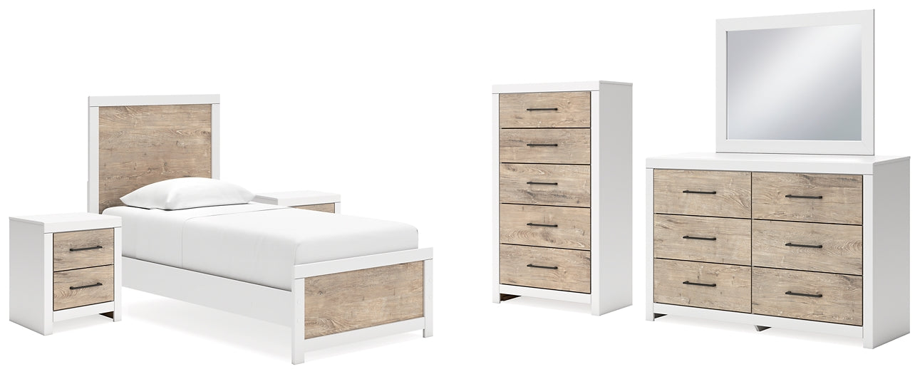 Charbitt Panel Bed With Mirrored Dresser, Chest And 2 Nightstands