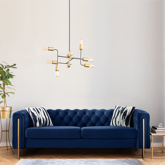 Davenport Modern Tufted Velvet Living Room Sofa Sofa w/Pillows 84.25''W Couch Blue