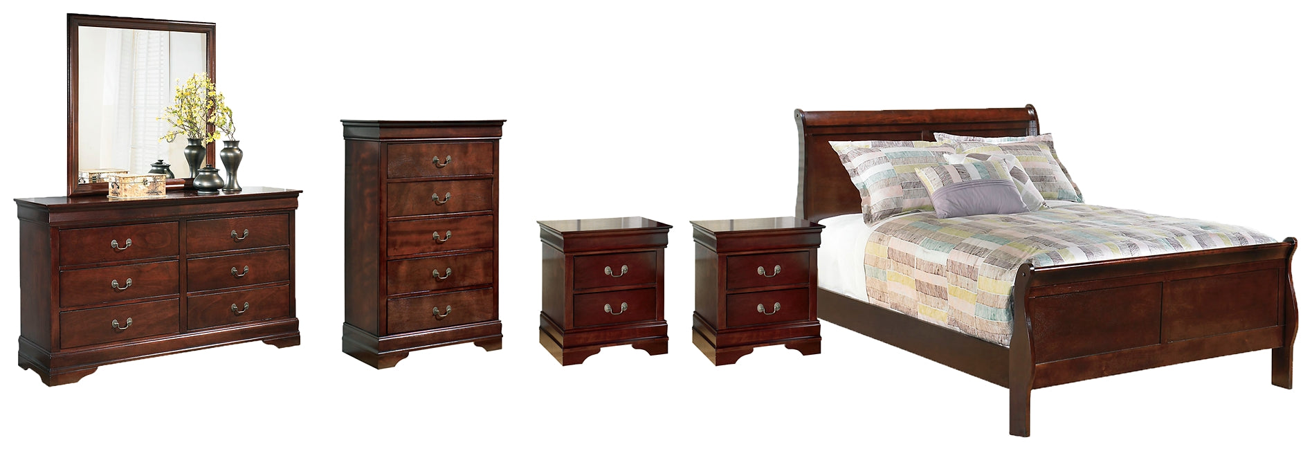 Alisdair Full Sleigh Bed with Mirrored Dresser, Chest and 2 Nightstands Rent Wise Rent To Own Jacksonville, Florida