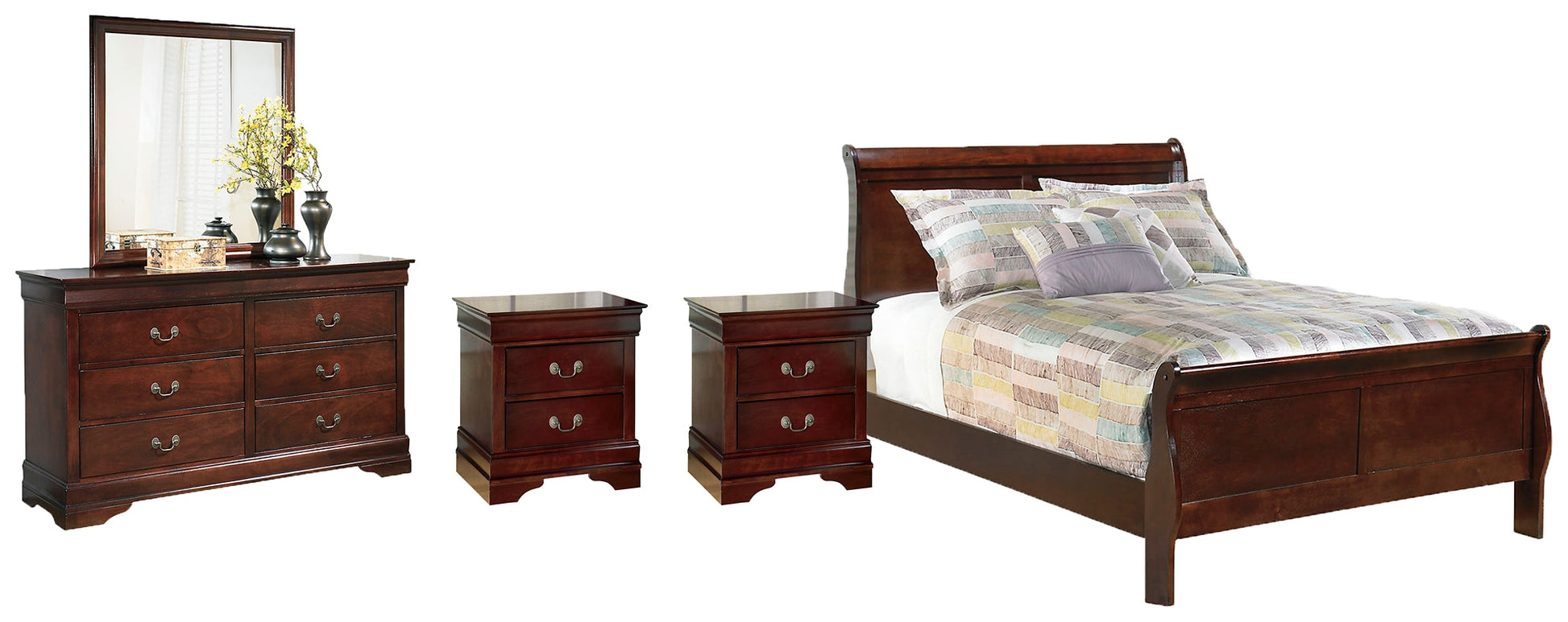 Alisdair Full Sleigh Bed with Mirrored Dresser and 2 Nightstands Rent Wise Rent To Own Jacksonville, Florida