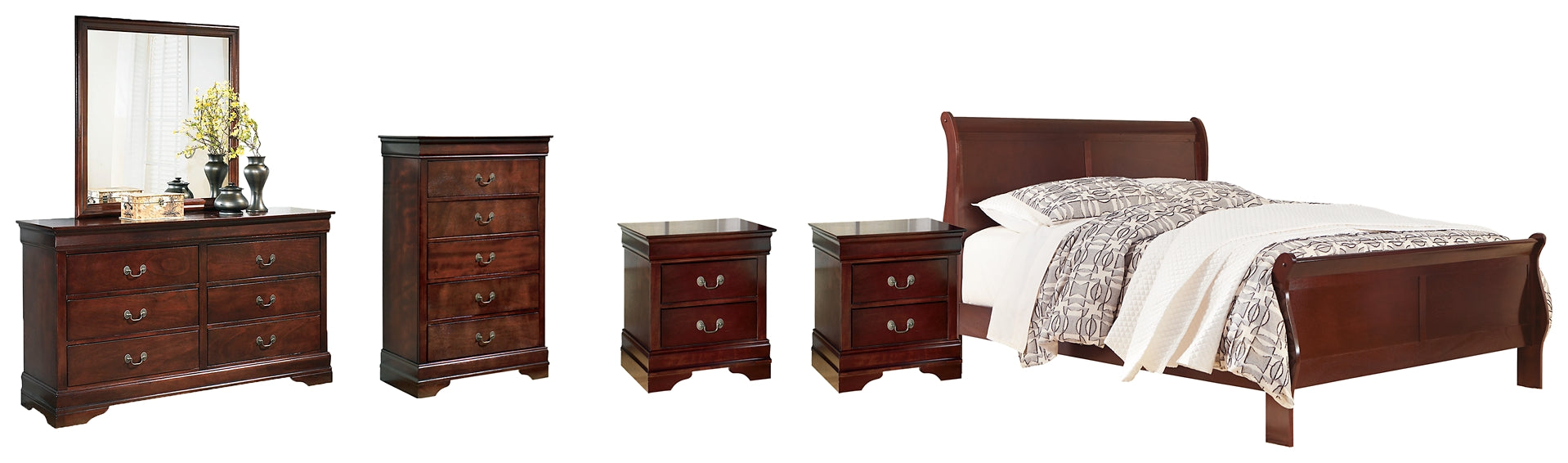 Alisdair King Sleigh Bed with Mirrored Dresser, Chest and 2 Nightstands Rent Wise Rent To Own Jacksonville, Florida