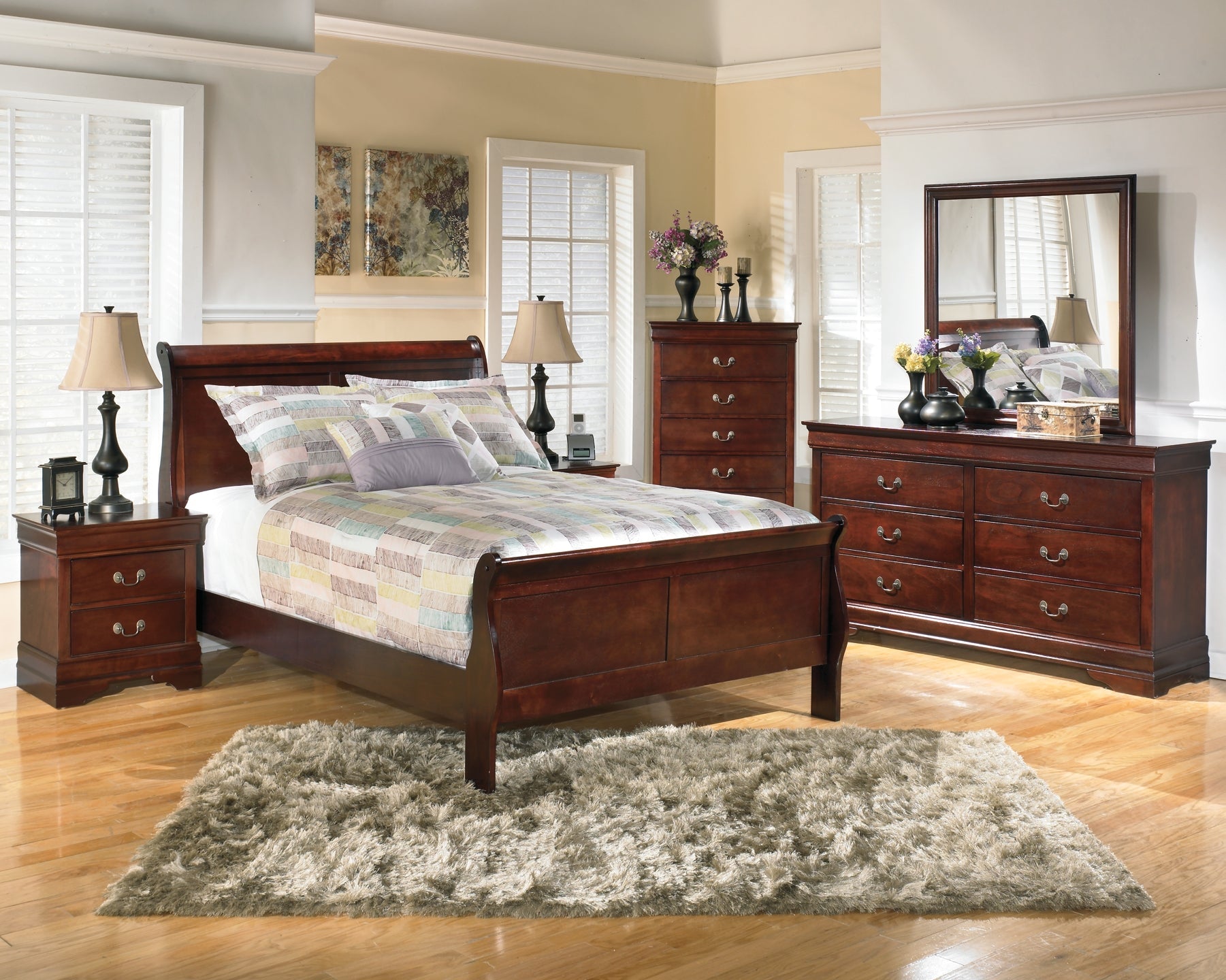 Alisdair Twin Sleigh Bed with Mirrored Dresser, Chest and 2 Nightstands Rent Wise Rent To Own Jacksonville, Florida