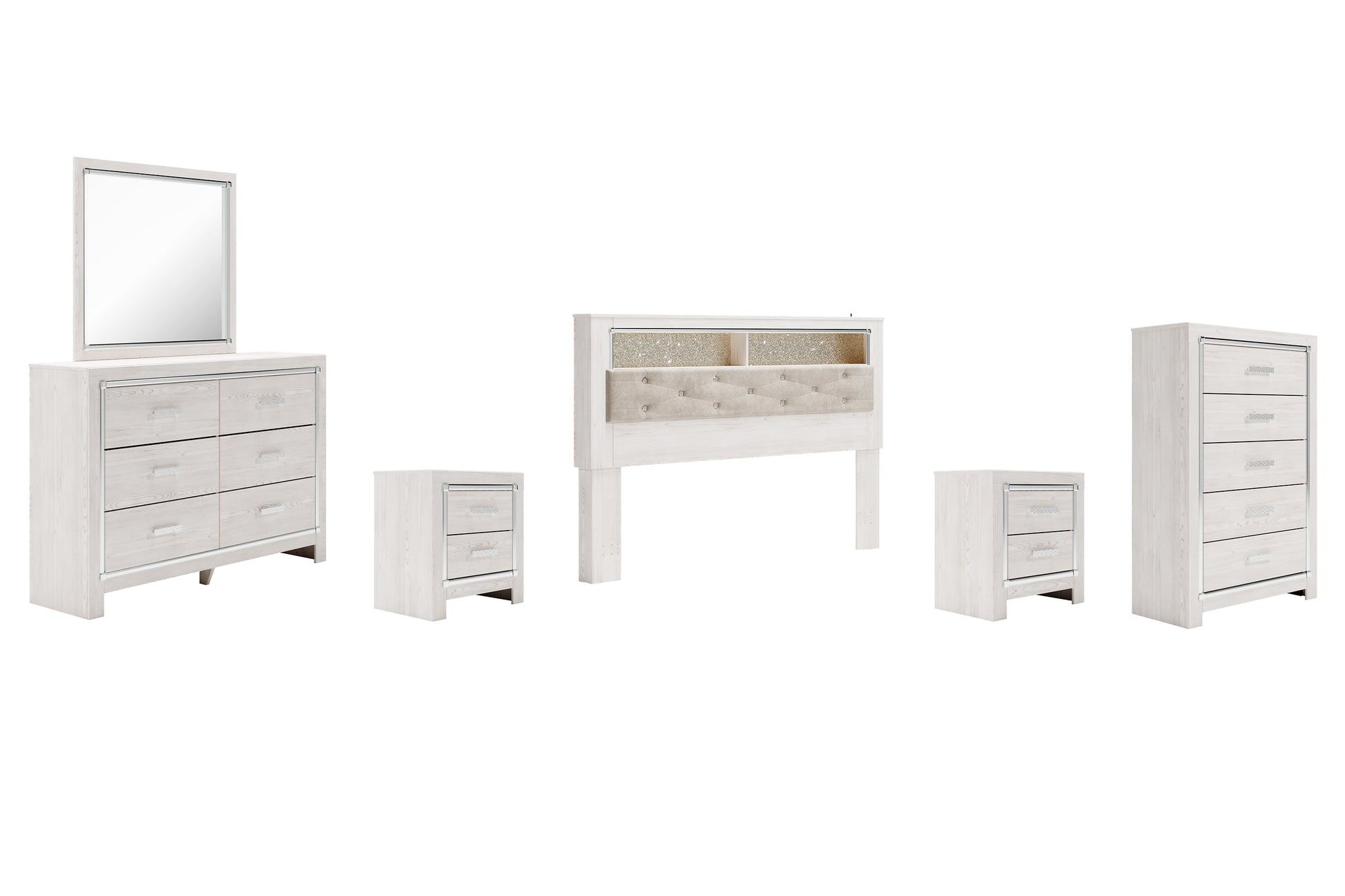 Altyra King Bookcase Headboard with Mirrored Dresser, Chest and 2 Nightstands Rent Wise Rent To Own Jacksonville, Florida
