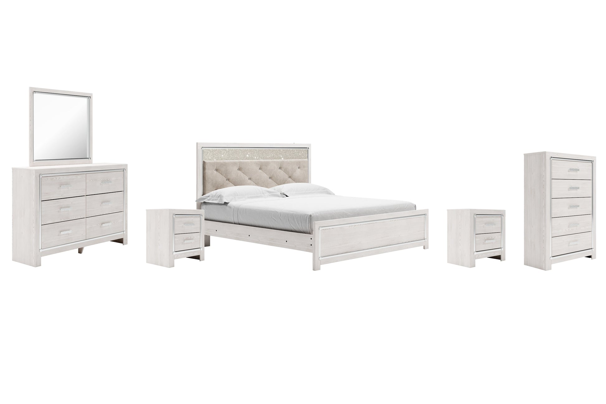 Altyra King Panel Bed with Mirrored Dresser, Chest and 2 Nightstands Rent Wise Rent To Own Jacksonville, Florida