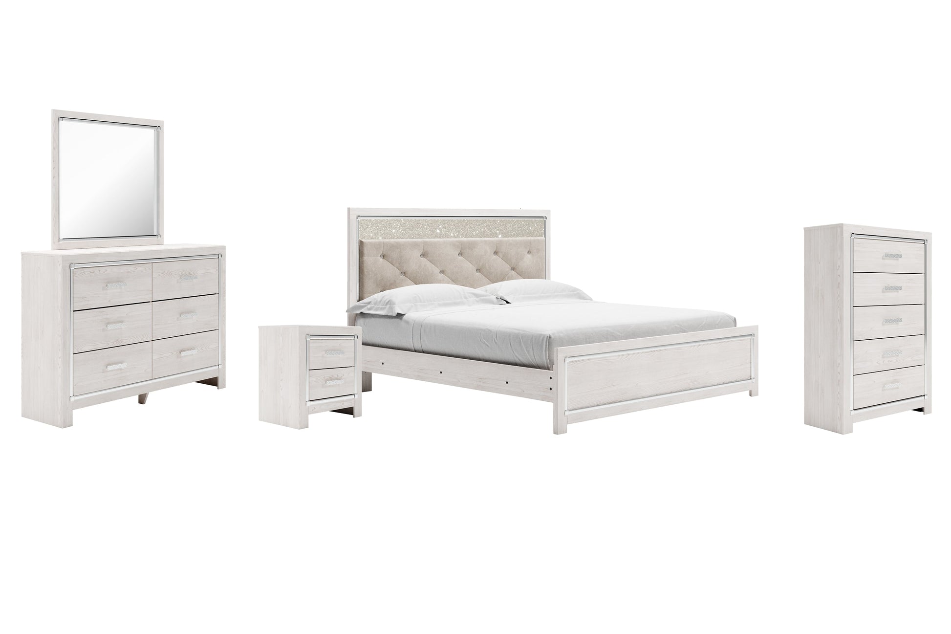 Altyra King Panel Bed with Mirrored Dresser, Chest and Nightstand Rent Wise Rent To Own Jacksonville, Florida
