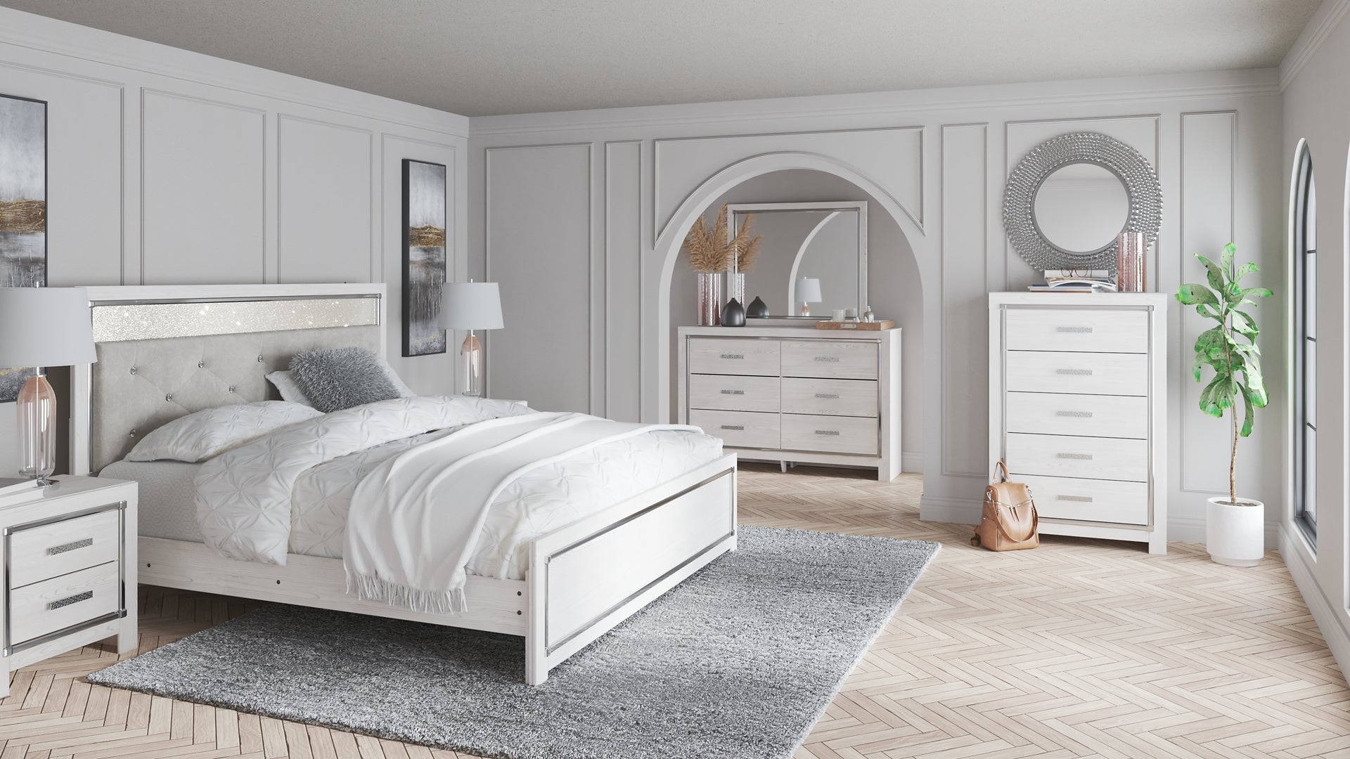 Altyra King Panel Bed with Mirrored Dresser Rent Wise Rent To Own Jacksonville, Florida