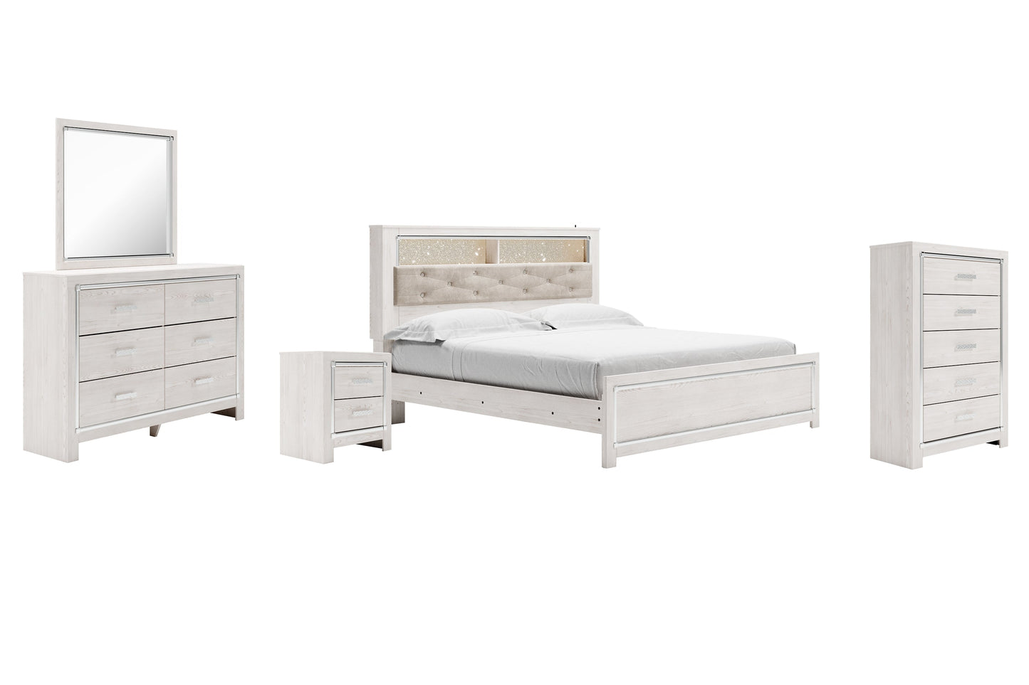 Altyra King Panel Bookcase Bed with Mirrored Dresser, Chest and Nightstand Rent Wise Rent To Own Jacksonville, Florida