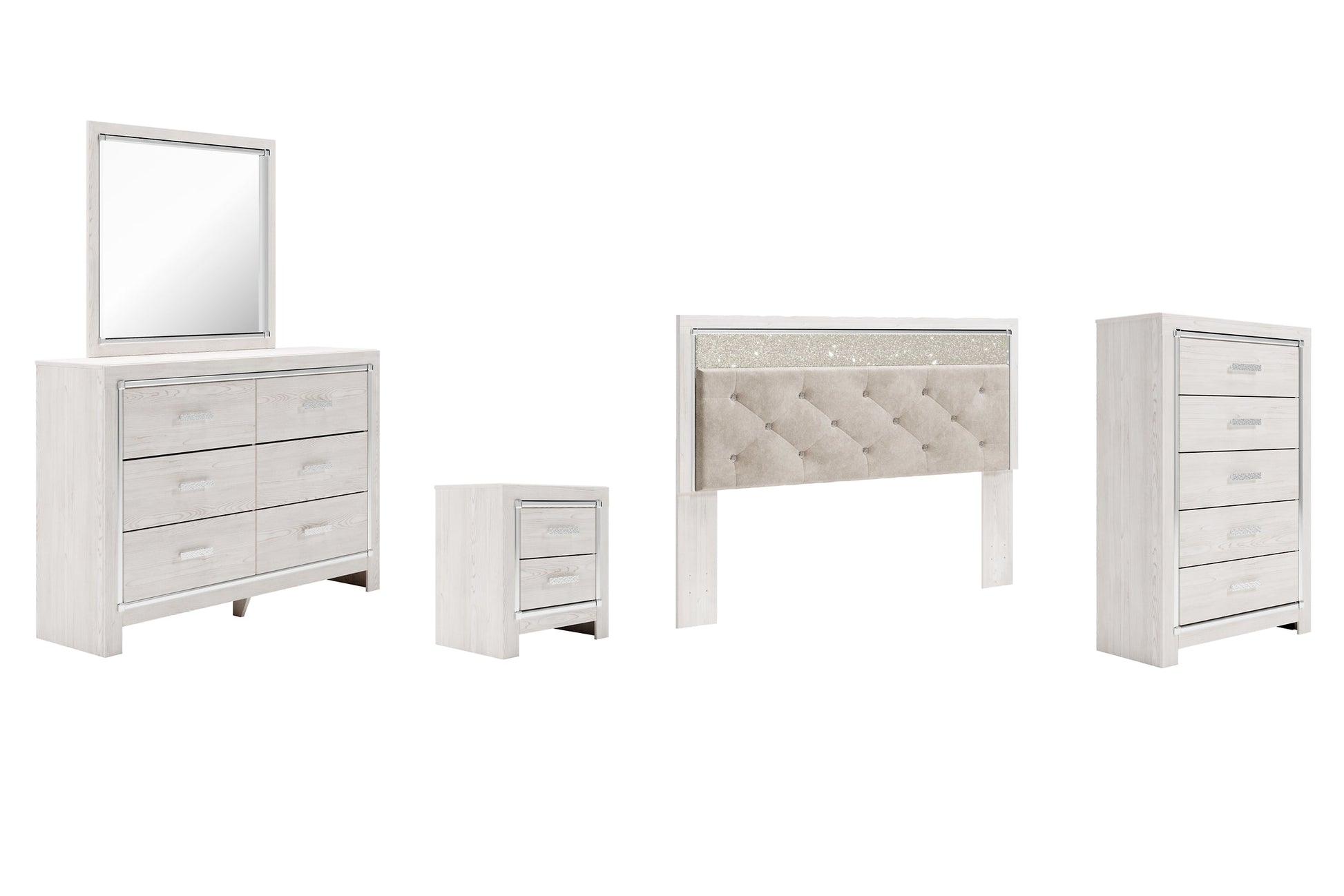 Altyra King Panel Headboard with Mirrored Dresser, Chest and Nightstand Rent Wise Rent To Own Jacksonville, Florida
