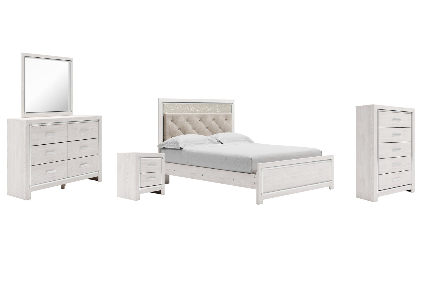 Altyra Queen Panel Bed with Mirrored Dresser, Chest and Nightstand Rent Wise Rent To Own Jacksonville, Florida