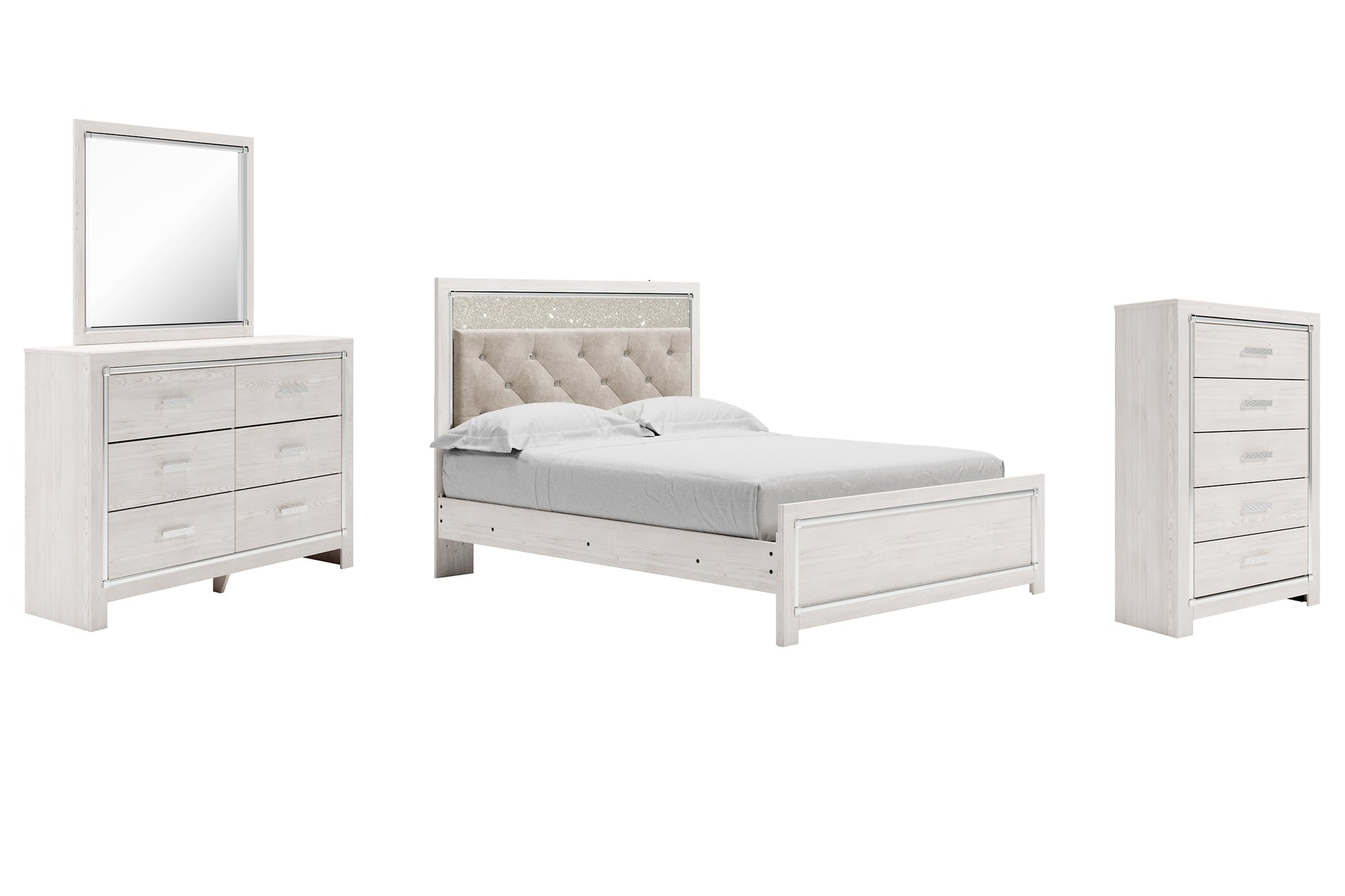 Altyra Queen Panel Bed with Mirrored Dresser and Chest Rent Wise Rent To Own Jacksonville, Florida