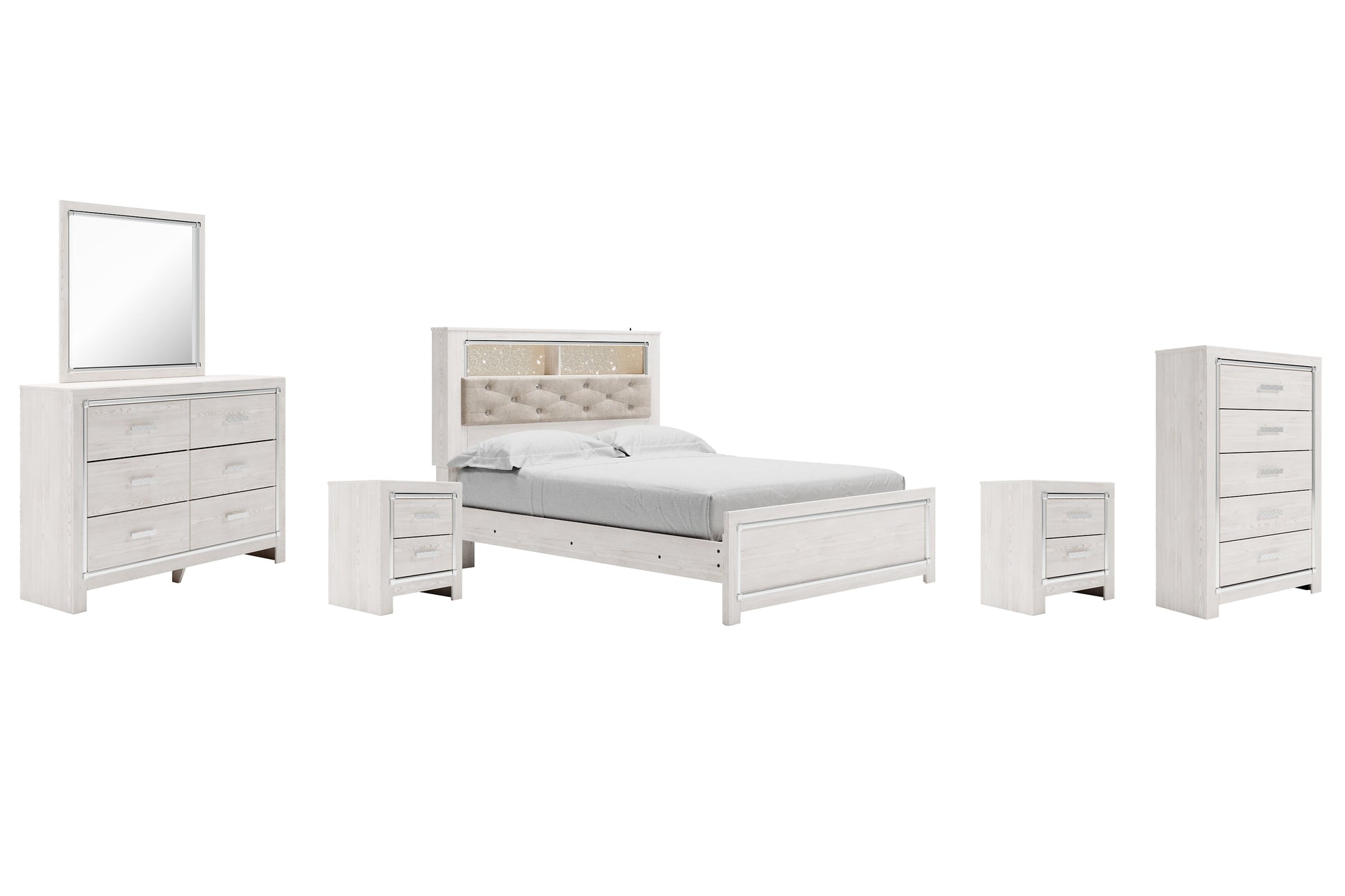 Altyra Queen Panel Bookcase Bed with Mirrored Dresser, Chest and 2 Nightstands Rent Wise Rent To Own Jacksonville, Florida