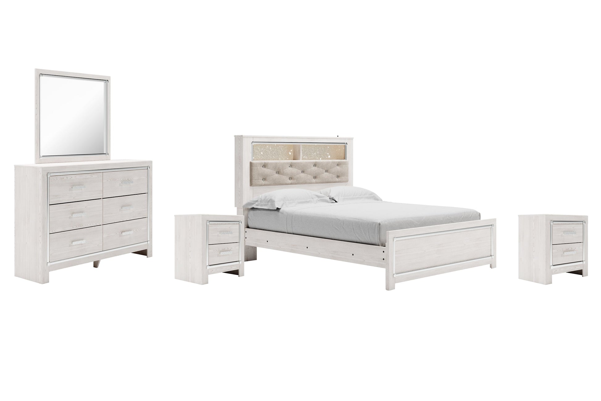 Altyra Queen Panel Bookcase Bed with Mirrored Dresser and 2 Nightstands Rent Wise Rent To Own Jacksonville, Florida