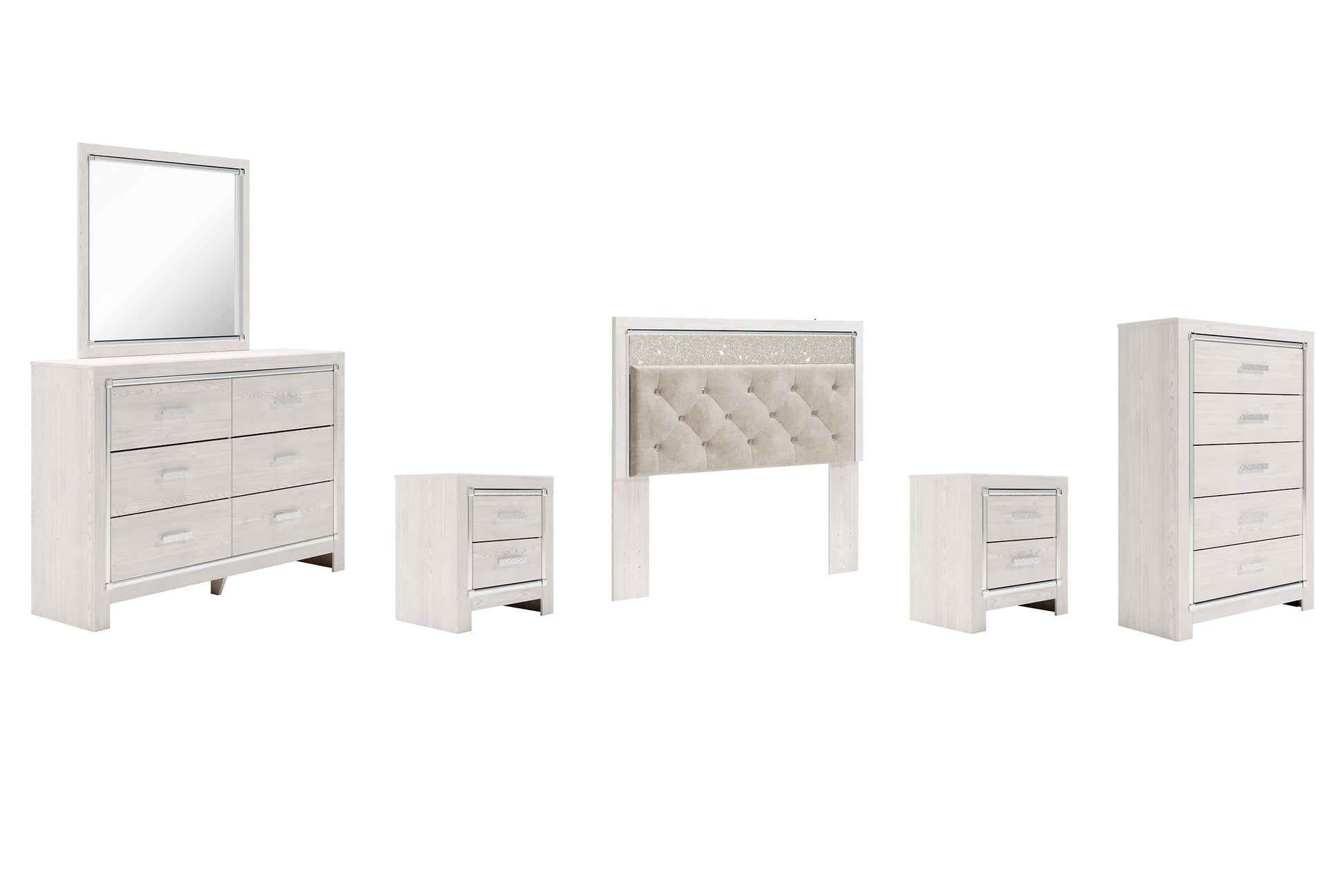 Altyra Queen Panel Headboard with Mirrored Dresser, Chest and 2 Nightstands Rent Wise Rent To Own Jacksonville, Florida