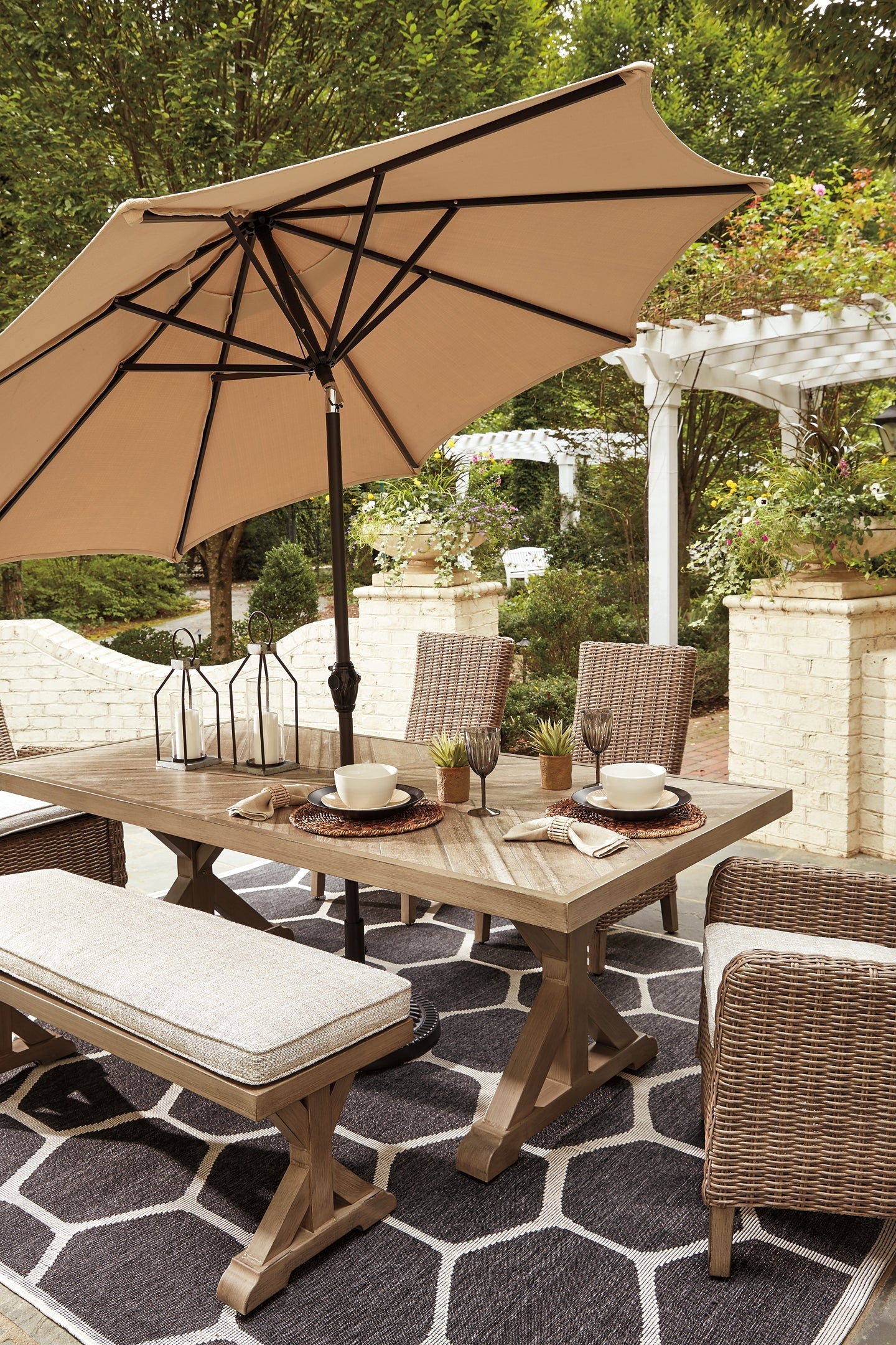 Beachcroft Outdoor Dining Table and 4 Chairs and Bench Rent Wise Rent To Own Jacksonville, Florida