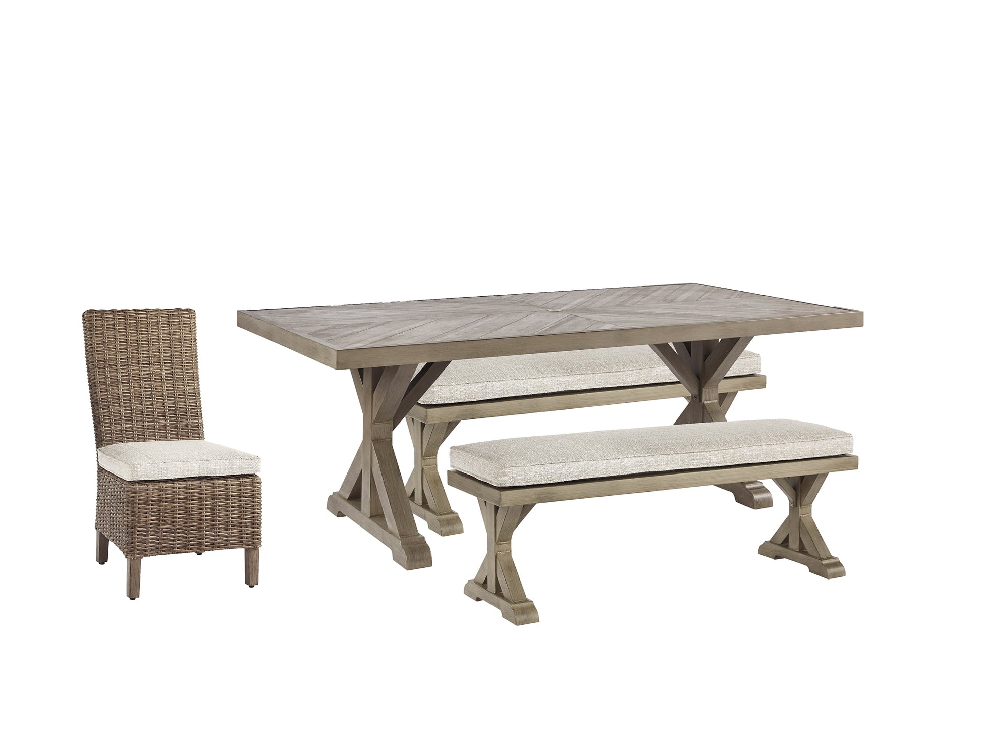 Beachcroft Outdoor Dining Table and 4 Chairs and Bench Rent Wise Rent To Own Jacksonville, Florida