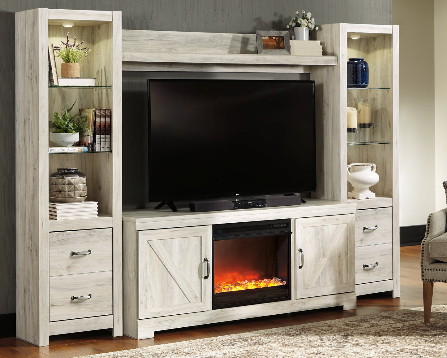 Bellaby 4-Piece Entertainment Center with Fireplace Rent Wise Rent To Own Jacksonville, Florida