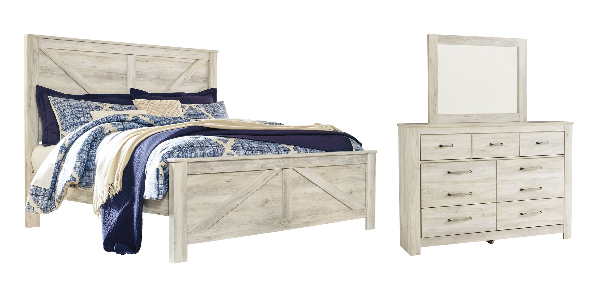 Bellaby Queen Crossbuck Panel Bed with Mirrored Dresser Rent Wise Rent To Own Jacksonville, Florida