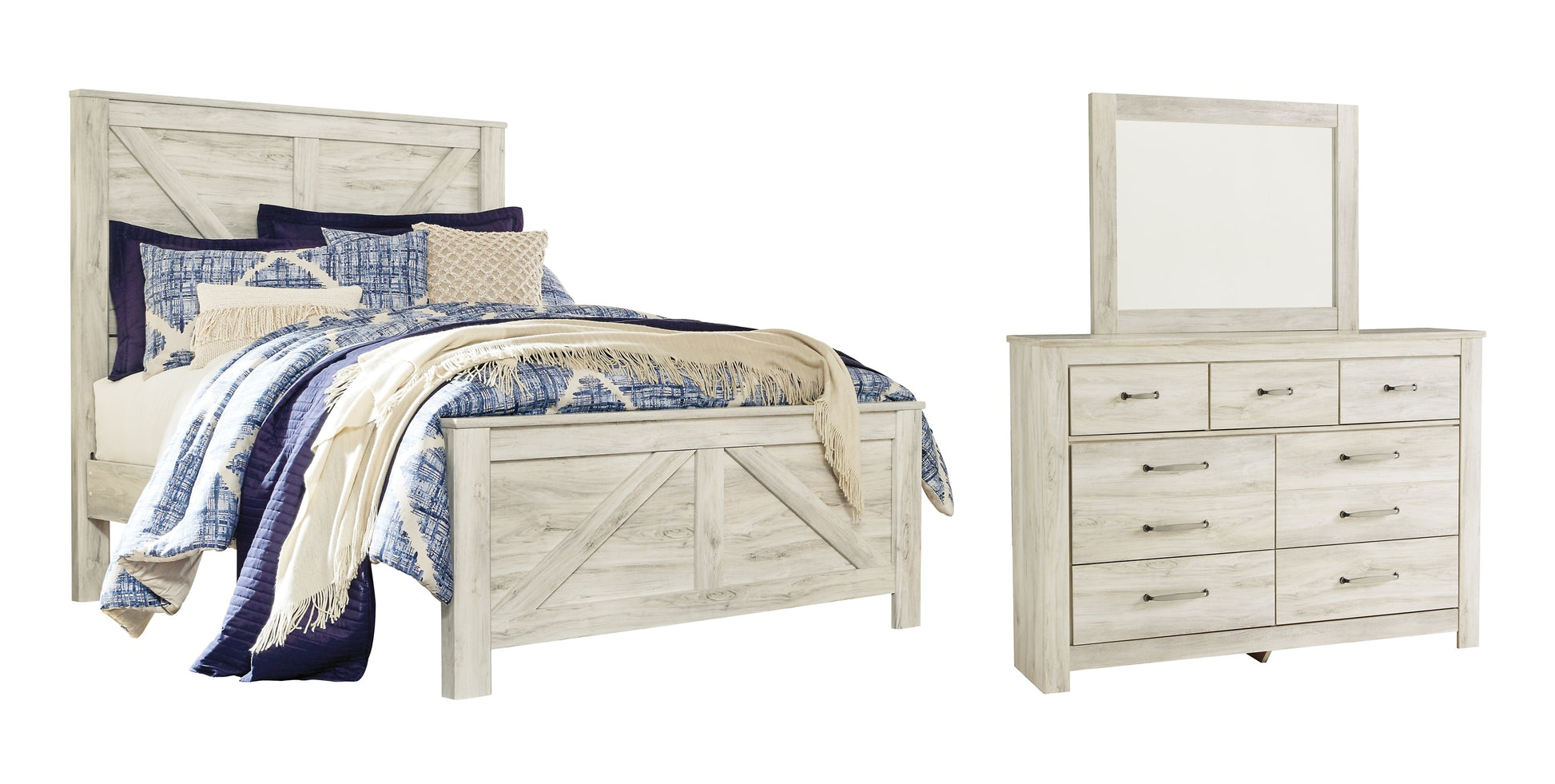 Bellaby Queen Crossbuck Panel Bed with Mirrored Dresser Rent Wise Rent To Own Jacksonville, Florida