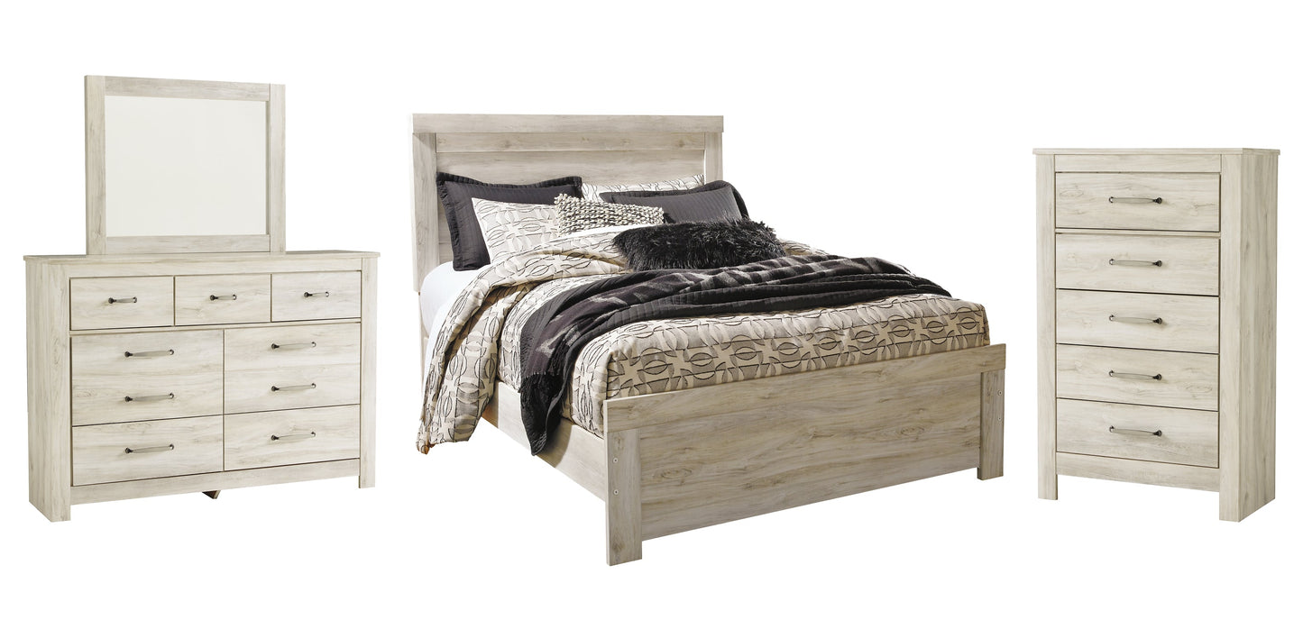 Bellaby Queen Panel Bed with Mirrored Dresser and Chest Rent Wise Rent To Own Jacksonville, Florida